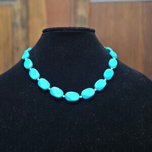 Kim Rogers Western Oval Turquoise-Colored Lucite Beads Silver-Tone Spacer Beads